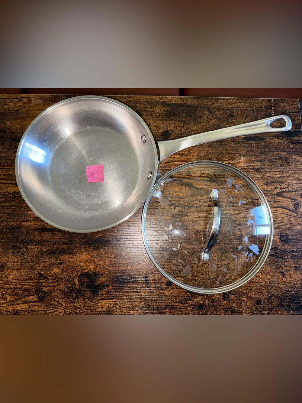 Princess House Stainless Steel Skillet with Etched Glass Lid - Silver 10”